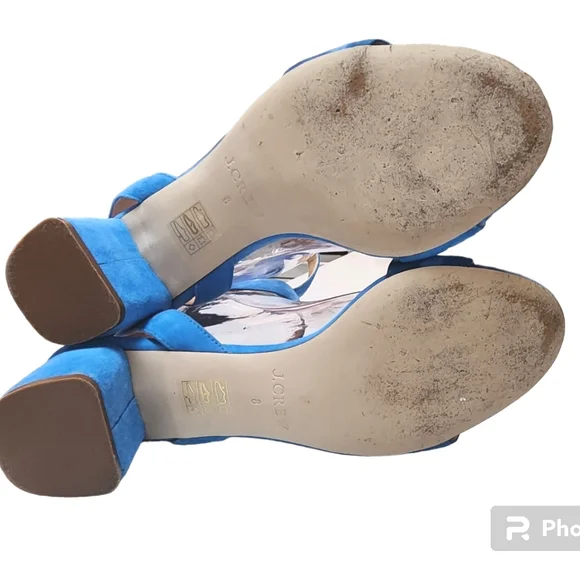 J Crew Blue Suede Ankle Strap Sandal/ Block Heel Size 8 - Picture 5 of 5